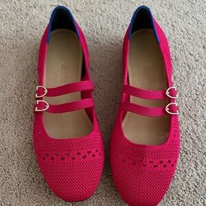 Rothy's Pink and Blue Double Strap Flats